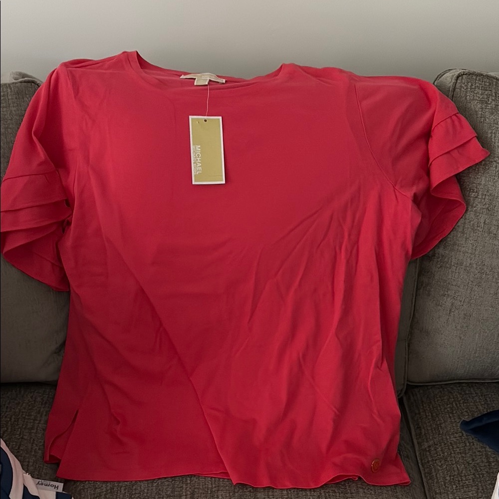 NWT Michael Kors Women's Red Ruffle Sleeve Top